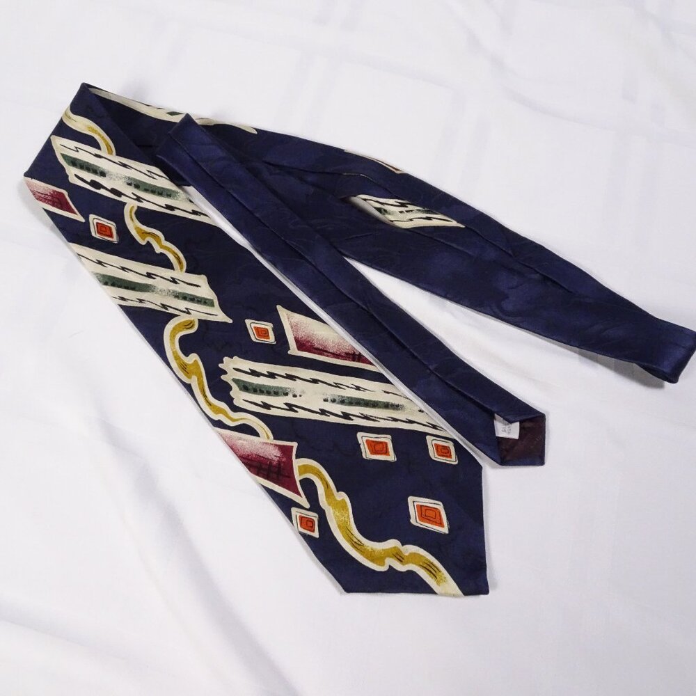 Burma Bibas‎ Navy Multi-Color 100% Silk Geometric Print Neck Tie